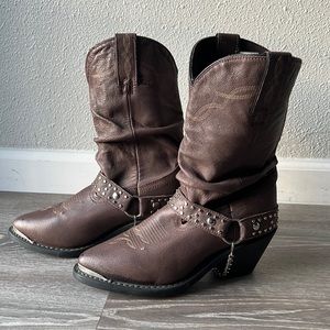 Shyanne slouchy leather Brown western cowboy women's harness boots SH1131A
